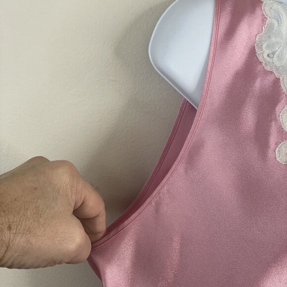 Oscar De La Renta Vintage Silky Coquette Cami Tank Large Lace Trim Satin Layer - Picture 3 of 8